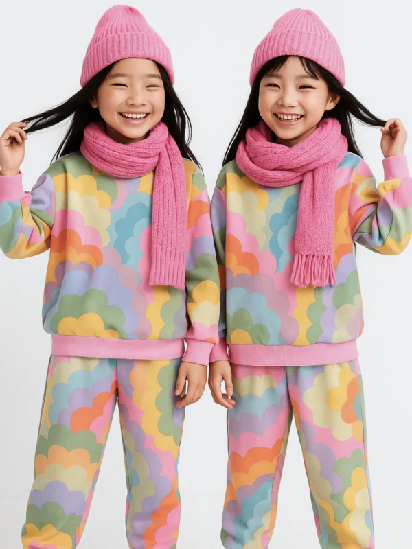 Winter Fleece: Skyfull Clouds Rainbow Sweatshirt Set