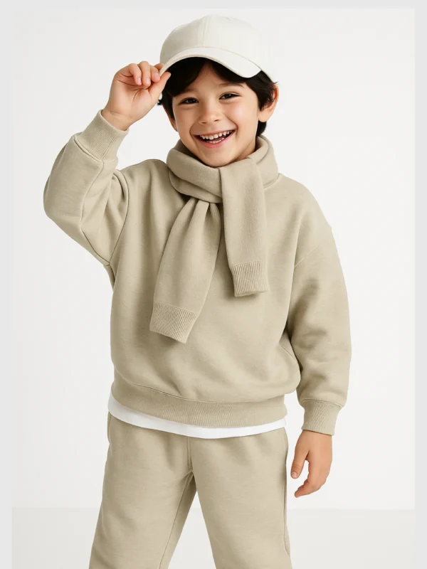 Premium Winter Fleece: Light Beige Sweatshirt Set