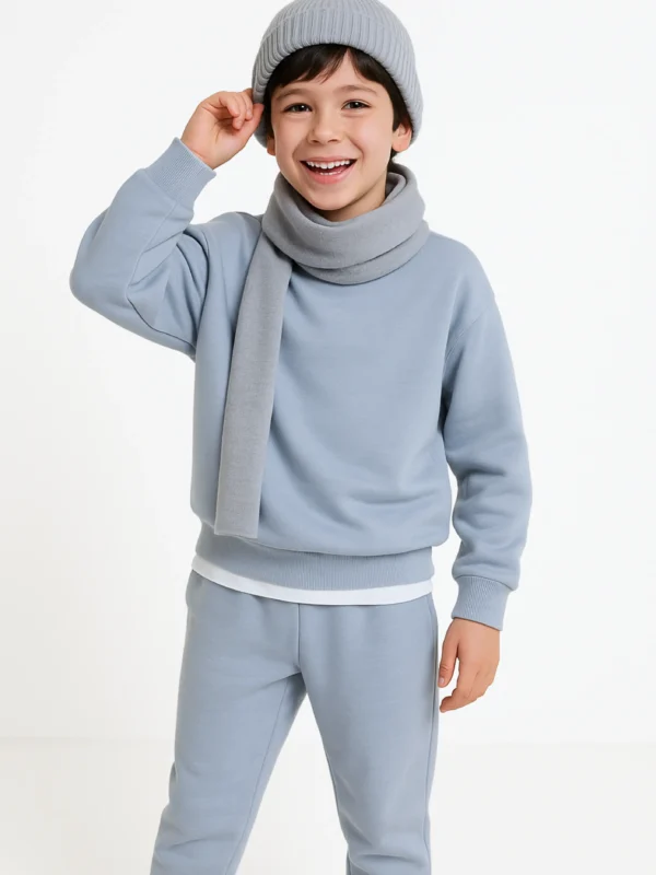 Premium Winter Fleece: Light Grey Sweatshirt Set