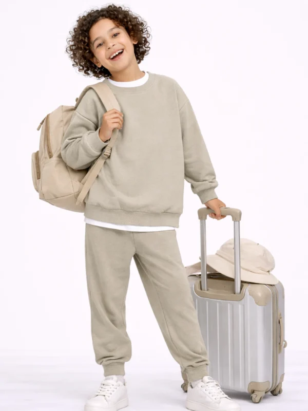 Premium Winter Fleece: Light Beige Sweatshirt Set